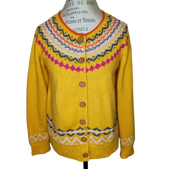 Sundance Sweaters - Sundance Cardigan Sweater Womens M Wool Cashmere Blend Yellow Fair Isle Nordic